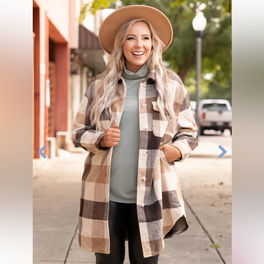 Chic Soul Plaid Utility Jacket - Black and Tan